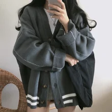 Women Casual Striped Sweater Cardigan Female V-Neck Tops Oversized Long Sleeve Single Breasted Sweater Coat Women Casual Striped Sweater Cardigan Female V-Neck Tops Oversized Long Sleeve Single Breasted Sweater Coat