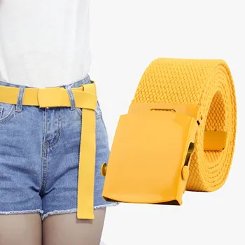 

High quality Belts for women fashion Canvas Wide belt for jeans trousers Accessories Yellow black pink white belt metal buckle
