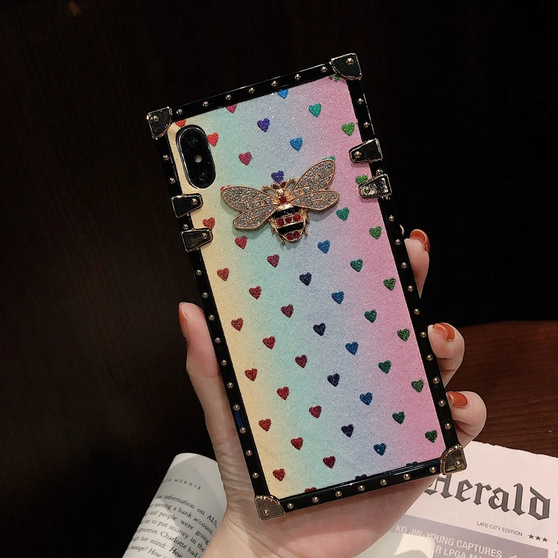 Glitter Mini Heart Square iPhone Case with Bee