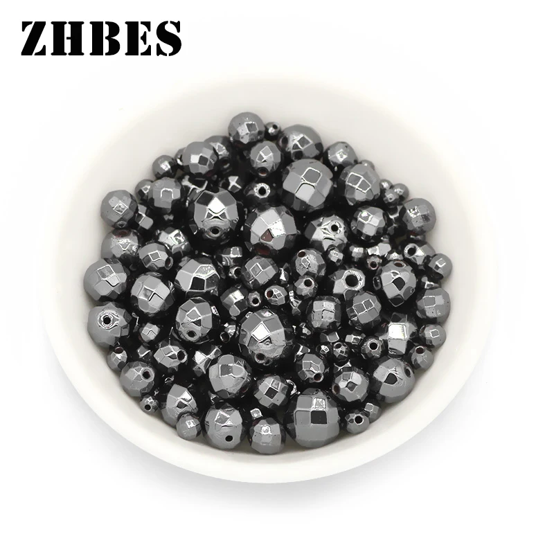 

ZHBES Natural Stone Faceted Round Black Hematite 3/4/6/8/10MM Spacer Loose Beads For Jewelry DIY bracelet Making Accessories