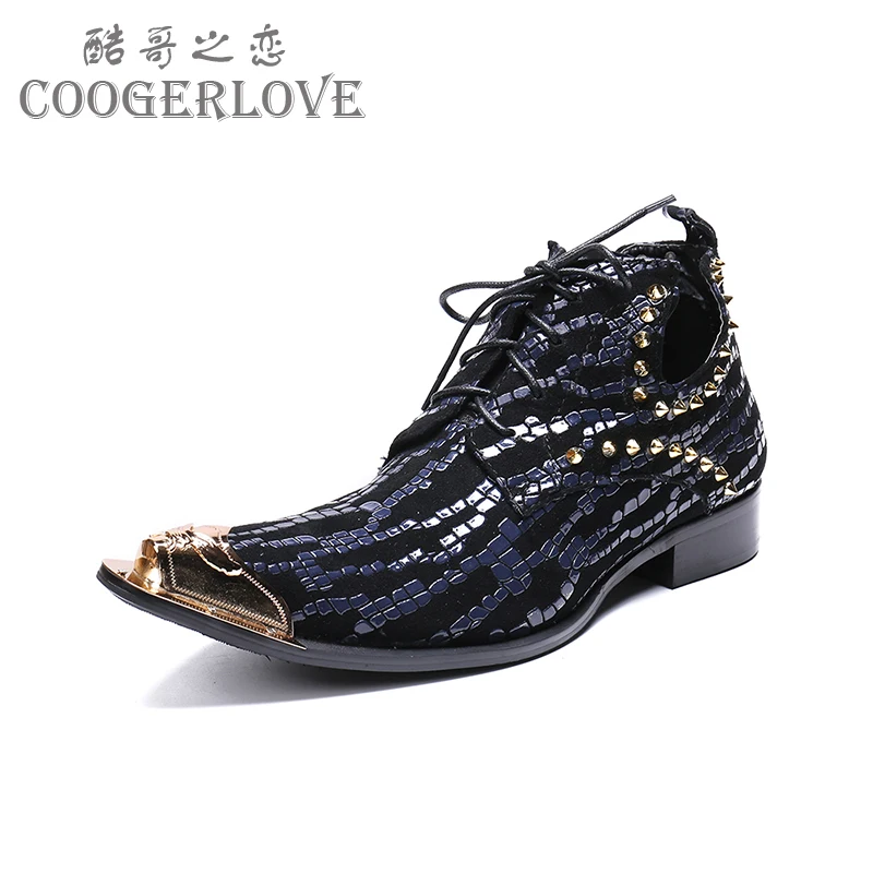 Spring Genuine leather Short tube Men's Boots Tip Rivet Cowhide Cowboy Black Latest fashion Ankle boots Frenulum Social Boots