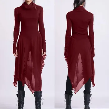 

Stylish Asymmetrical Tops Women's Chiffon Pacthwork Blouse ZANZEA Casual Long Sleeve Shirts Female Turtleneck Blusas Oversized