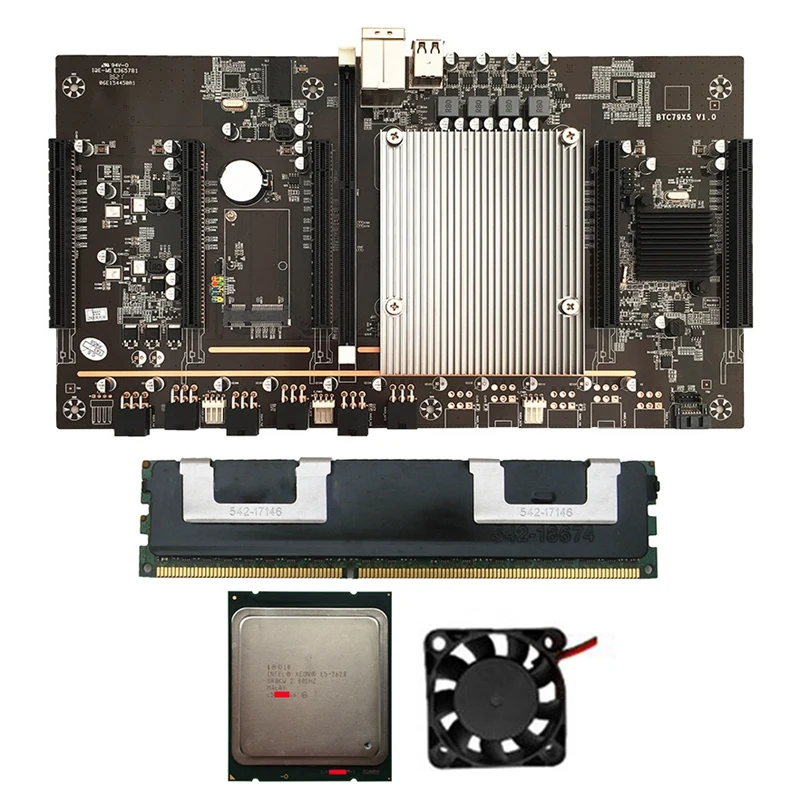 X79 H61 BTC Miner Motherboard LGA 2011 60mm Pitch Support 3060 Graphics with E5-2620 CPU+4G DDR3 RECC Server RAM+CPU Fan | Компьютеры и