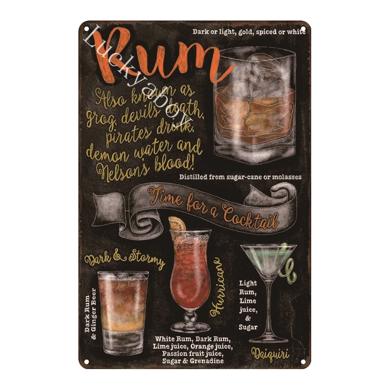 [Luckyaboy]Martini Mojito Cocktail Vintage Tin Signs Wall Plaque Custom Metal Painting Antique Gift home bar Pub Decor AL035