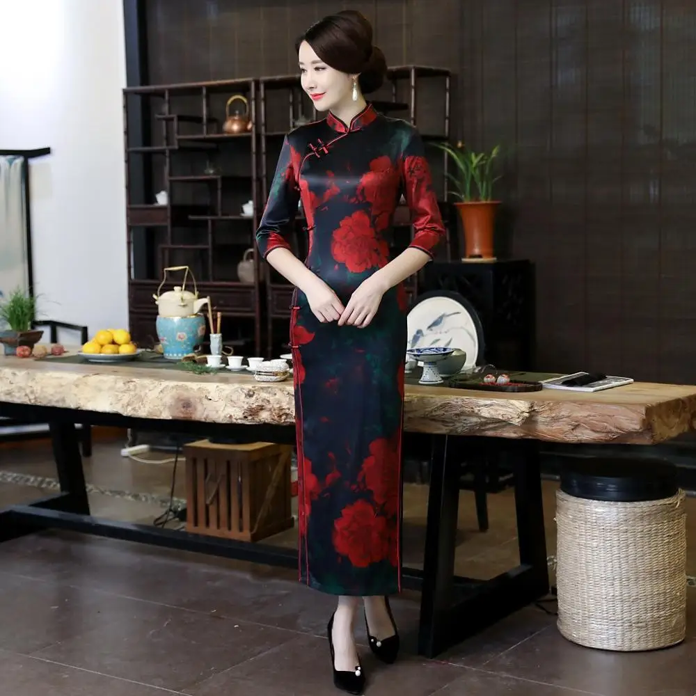 Винтажное китайское традиционное женское вискозное цветочное Qipao Мандарин воротник Cheongsam Новинка китайское торжественное платье размера плюс 4XL
