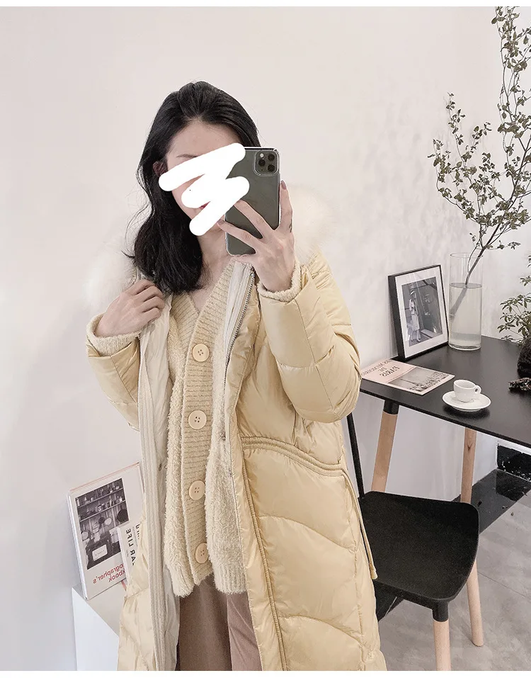 Winter down coat women light luxury large silver fox fur collar noble long white duck down ladies down jacket female QY9769