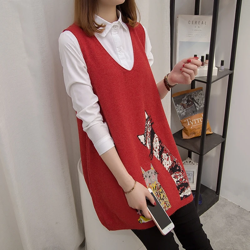 

and long Korean version V-collar, loose sleeveless knitted waistcoat, autumn suit, new style, 2019 shoulder-mounted