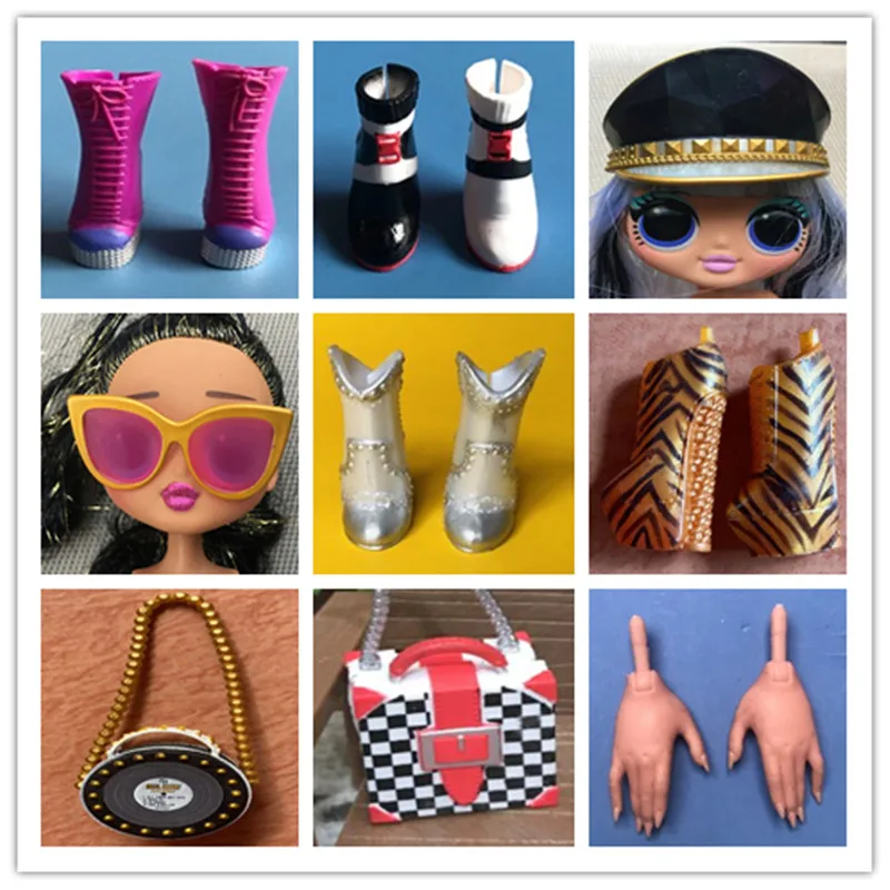 L O L ¡Sorpresa! OMG-zapatos de muñeca originales, sombreros, botas, gafas, bolsos, adornos, reemplazo de muñeca, blanco, Beige, marrón, Manos negras