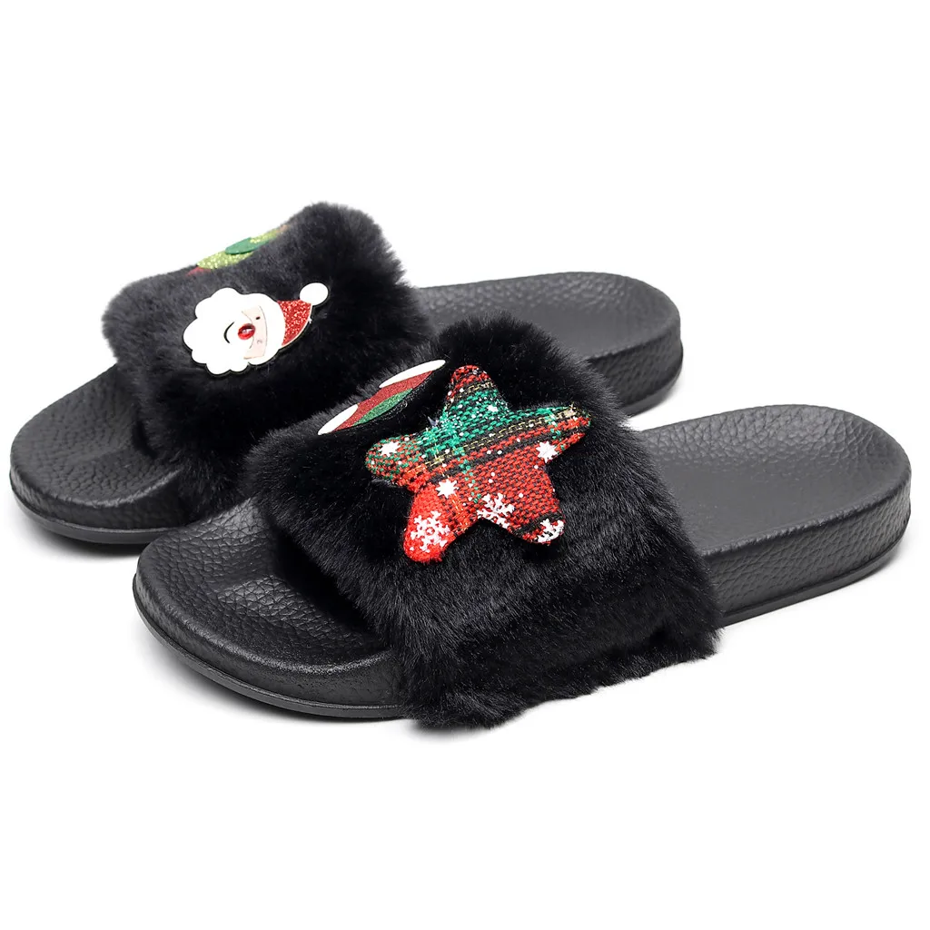 Нескользящие домашние тапочки с Санта Клаусом для женщин; Новое поступление; дышащая домашняя обувь на плоской подошве с открытым носком; светильник; повседневные хлопковые тапочки