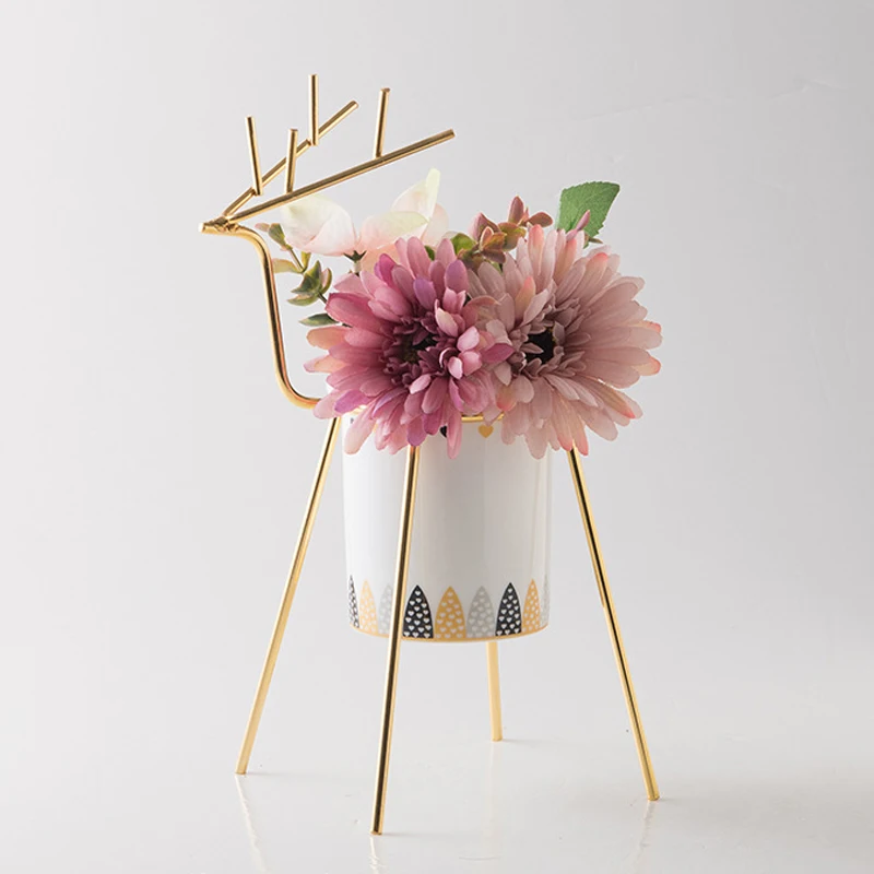 Скандинавский креативный керамический цветочный горшок в форме оленя, железная витрина, искусственная Цветочная ваза, горшок для суккулентов, домашний декор для рабочего стола - Цвет: Yellow A