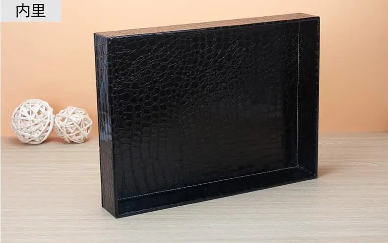 Прямоугольные черные подносы для сервировки из кожи croco 40x30 см столовых приборов