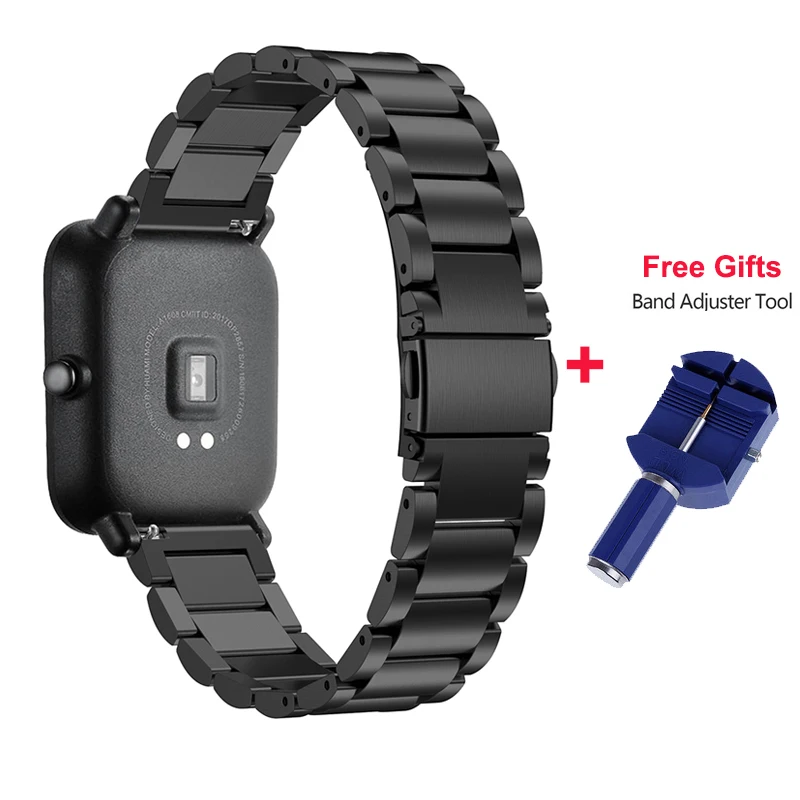 Black 20 мм ремешок для Xiaomi Huami Amazfit Youth умные часы металлический браслет из нержавеющей стали Сменный ремень для Amazfit Bip наручные часы - Цвет: Black