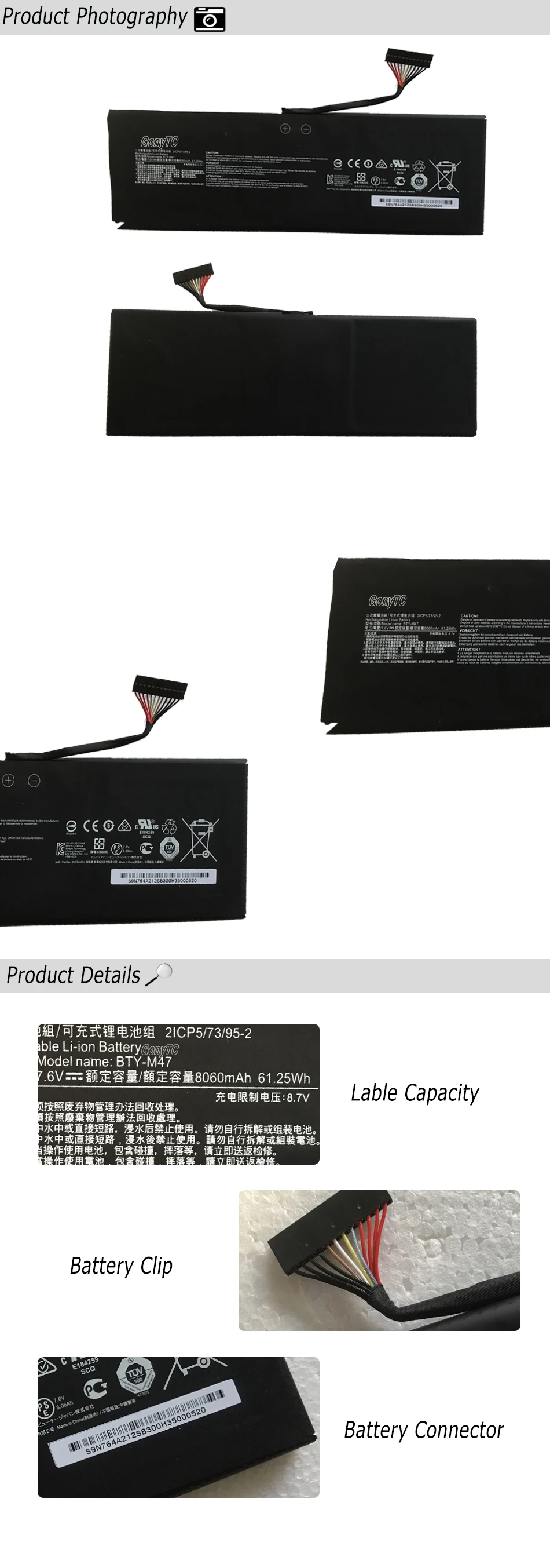 BTY-M47 ноутбук Батарея для MSI GS40 GS43 GS43VR 6RE GS40 6QE 2ICP5/73/95-2 7,6 V 8060 мА-ч/61.25WH натуральная тетрадь