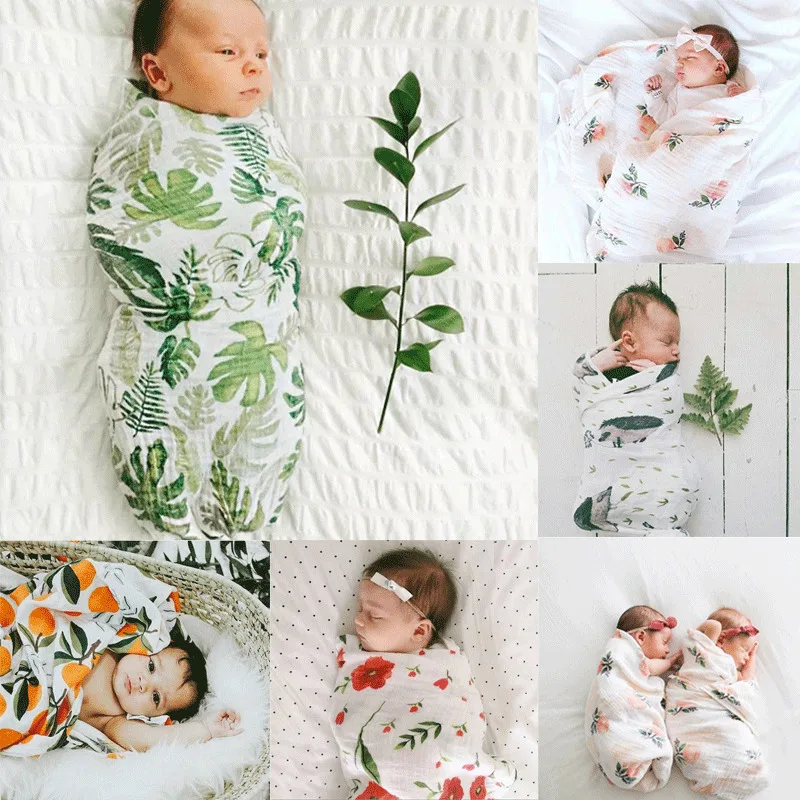 Focusnorm комплект из 2-х предметов для малышей, для маленьких мальчиков и девочек пеленки с цветами муслина Одеяло Обёрточная бумага Пеленальное Одеяло с головной повязкой; комплект одежды