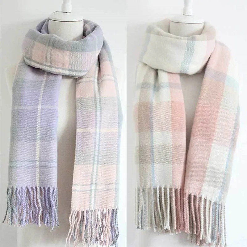 

2020 Autumn Winter Female Plaid Scarf Women Acrylic Scarves Wide Lattices Long Shawl Wrap Blanket Warm Tippet Drop Ship