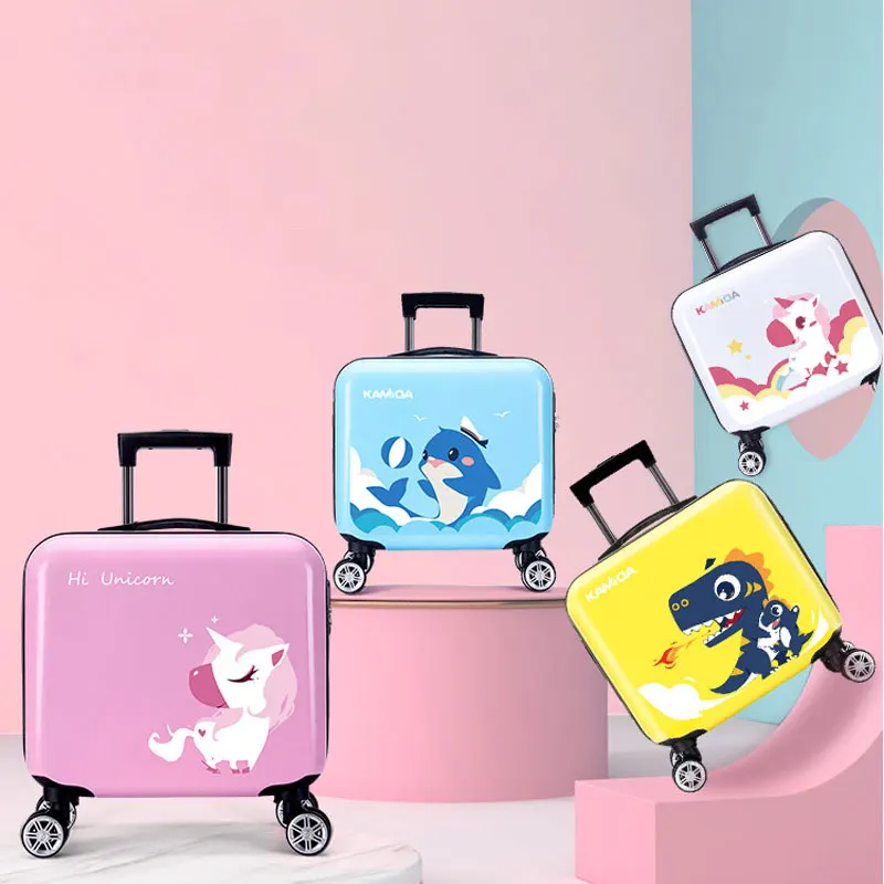 Модный Детский чемодан на колесиках, 16 дюймов, чемодан с мультипликационным принтом, вместительный чемодан, универсальный чемодан на колесиках для студентов, Hanimom