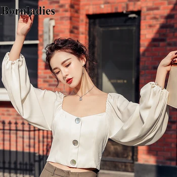 

Bornladies Retro Puff Sleeve Shirt Women's 2020 New Style Loose Top Young Shirt