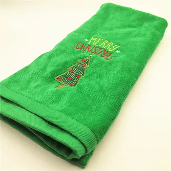 

40x63cm Quickly Dry Soft Cotton Embroidery Green Christmas Tree Towels Home Textile Xmas Face Hair Hand Towel Gift