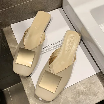 

Net red slippers women summer wear 2019 new thick heel no heel muller grandma shoes lazy Baotou half slippers