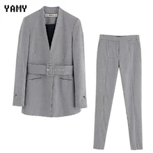 Женский блейзер zora vicky с узором «гусиная лапка», брючный костюм, комплект для офисной леди, зима-осень, повседневный элегантный Блейзер+ брючный костюм, уличная одежда