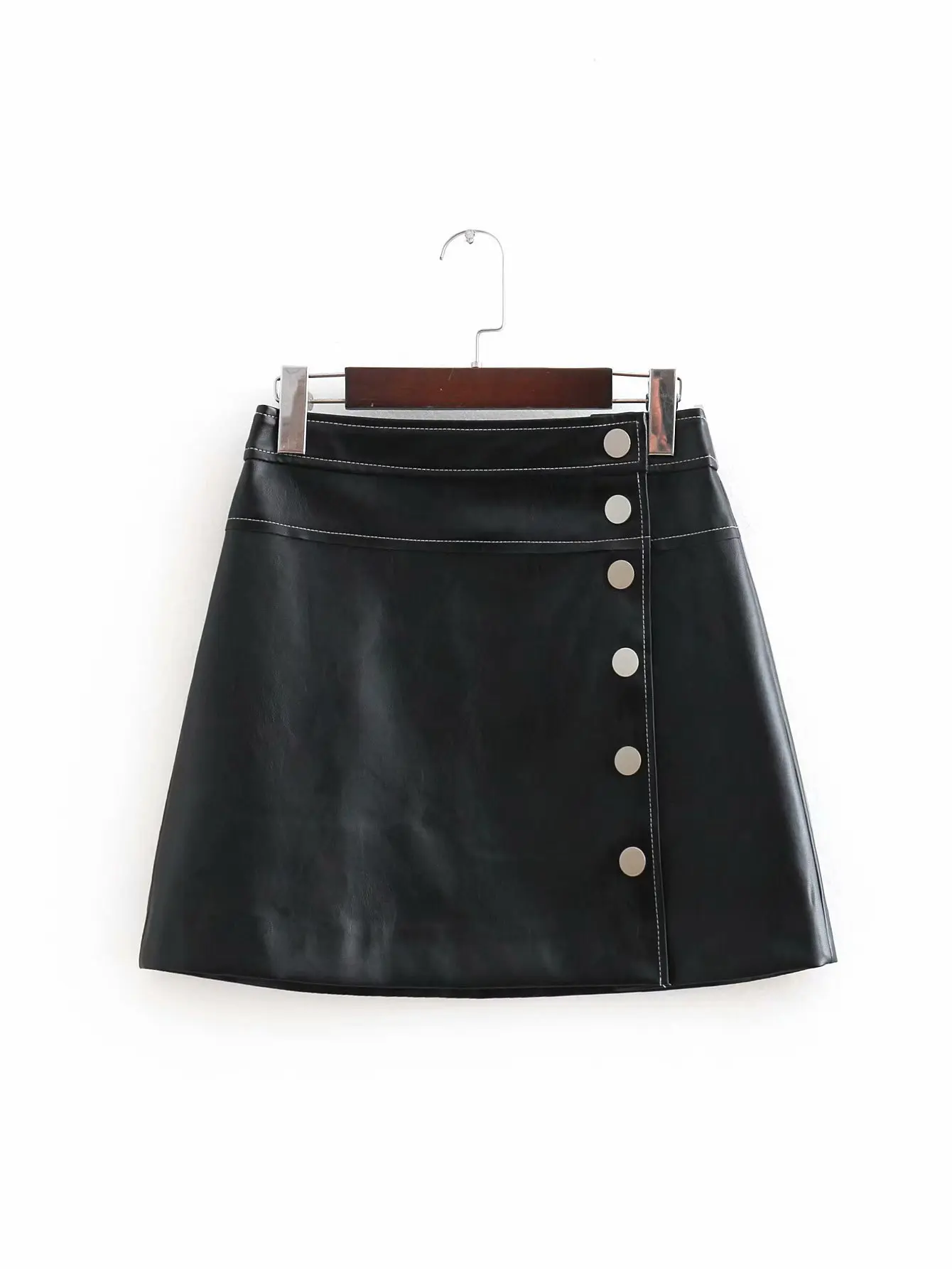 

2018 Western Style Early Spring WOMEN'S Dress New Style Faux Leather Mini Skirt Skirt