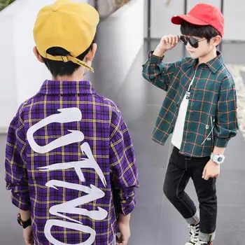 

2020 Casual Plaid Kids British Style Teenage Boys Shirts Spring Autumn Children Shirts Cotton Long Sleeve Toddler Boys Shirts 12