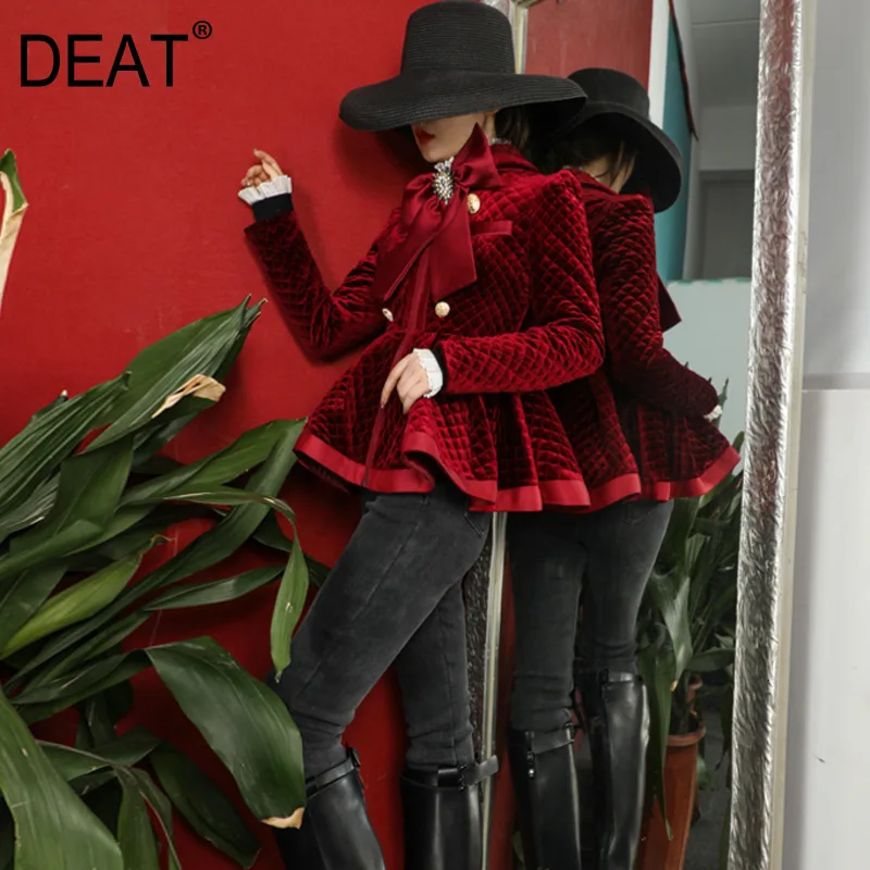 awesome 2020 winter fashion high street women clothes Slim single breasted bow collar velvet full sleeves