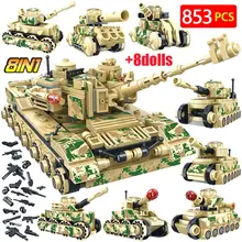 853 Uds. Tanque de bloques de construcción militar soviético ruso tigre para WW2 ejército policía figuras con armas ladrillos juguetes para niños(China)