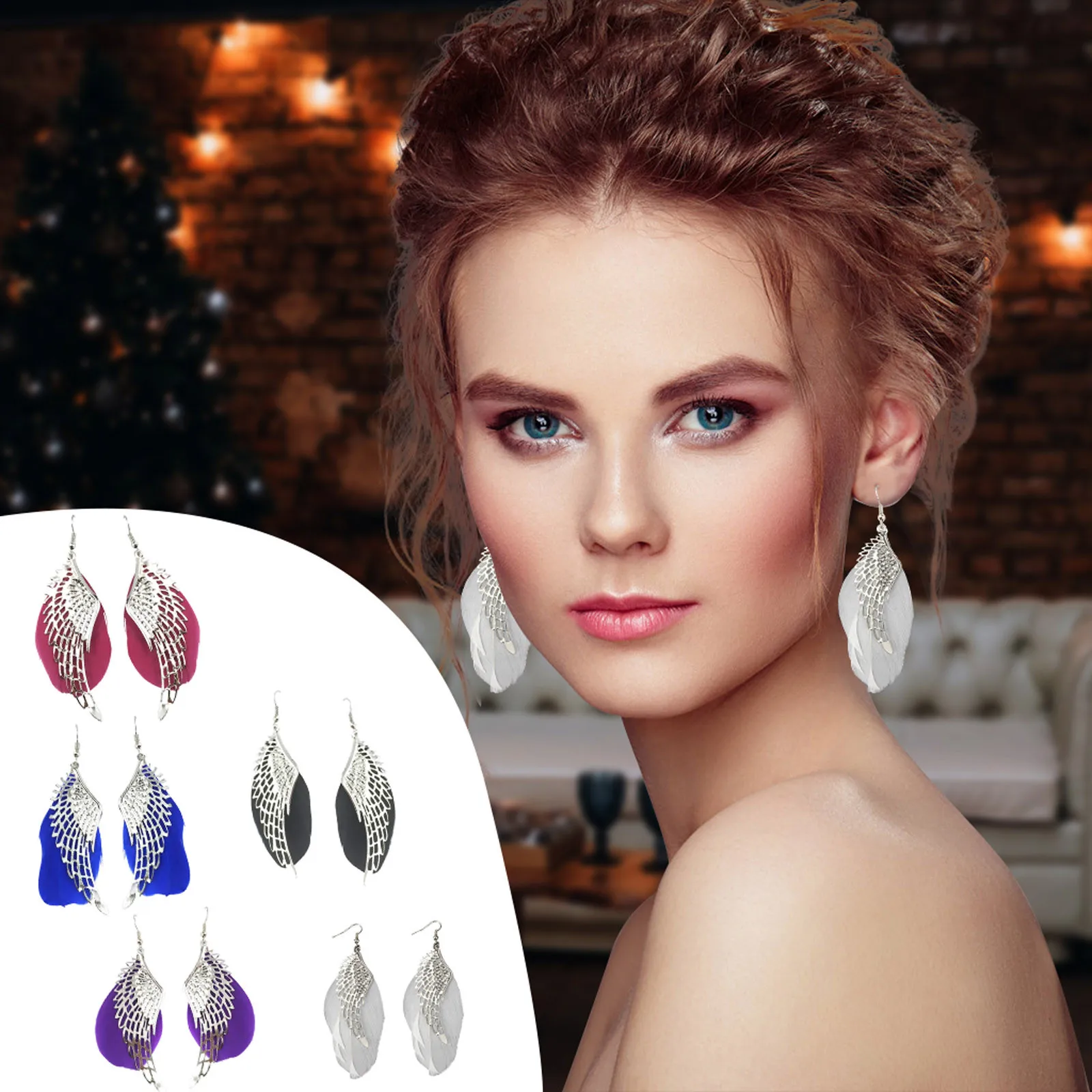 High Quality Classic Fashion Electroplate Inlaid Zircon Feather Earrings Glamorous Fashion