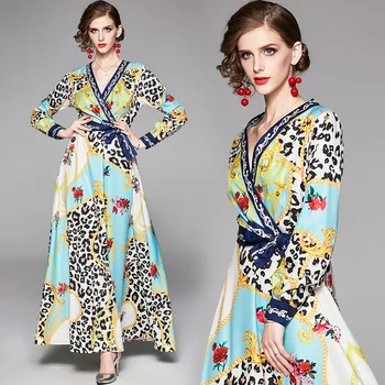 

2019 Vintage High Street Midi Dresses Autumn Winter Plus Size Long Sleeve Floral Maxi Dress Elegant Women Bodycon Party Vestidos