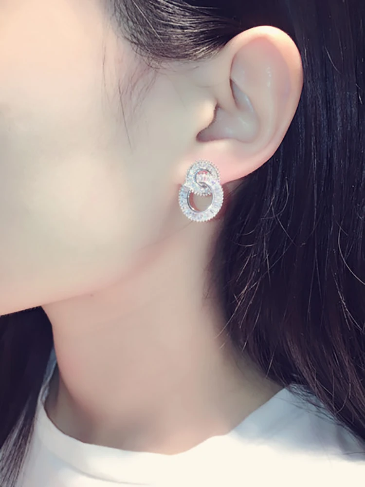 New Arrive Double Circle Shine Zircon Earring for Women Romantic AAA Zircon Stud Earring Bling Drop Ear Ring Jewelry Brincos - Image 2