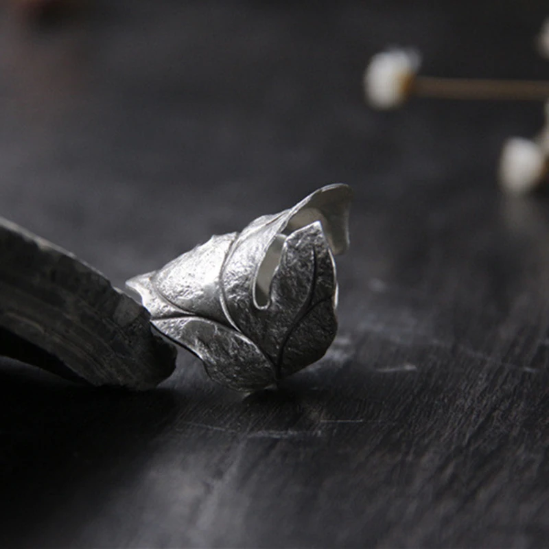 Атанасиос режим 925 пробы серебряные кольца для женщин простые листья дерева Открытое кольцо гипоаллергенные ювелирные изделия из стерлингового серебра оптом
