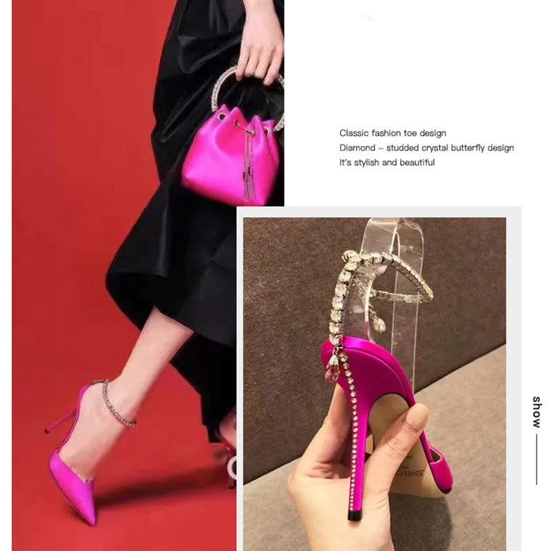 Summer Sexy Ankle Strap Women Sandals Fashion Crystal Chains High heels Gladiator Wedding Bridal
