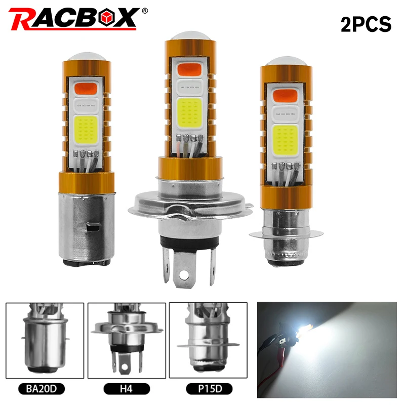 

Racbox 2pcs Tricolor Led Motorcycle Headlight Bulb H4 H6 P15D BA20D Hi/Low Beam white 6500K Red Blue strobe lamp ATV UTV 12V 24V