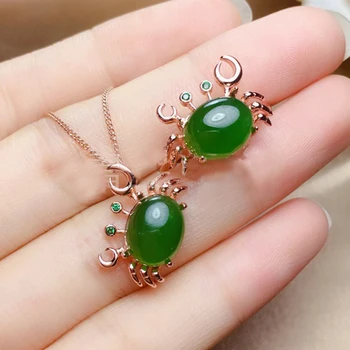 

Natural Jade Crab design sterling silver 925 gemstone jewelry Cost-effective