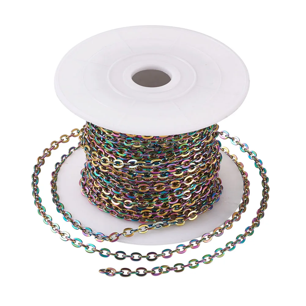 5m/Roll 304 Stainless Steel Unwelded Cable Chains 4x3x0.7mm Multicolor Chain For Jewelry DIY Bracelet making, With Plastic Spool