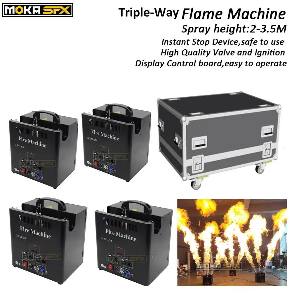 4 Pcs/lot Stage Triple Way Flame machine with flight case dmx fire