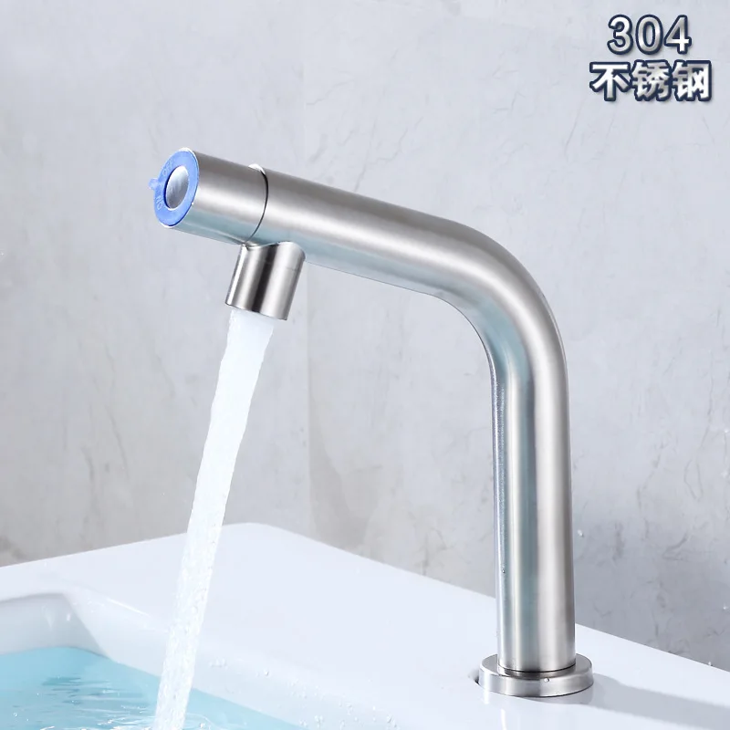 

304 Stainless Steel New Style Single Cold Basin Faucet Single Bore Rotary Switch Style High-End Tap New Style