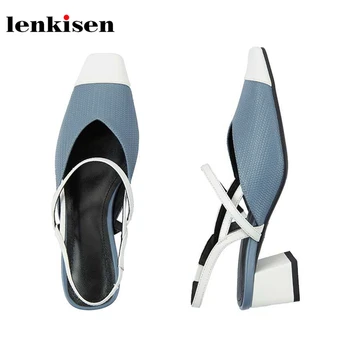 

Lenkisen mixed colors cow leather square toe high heels handmade high quality office Korean style sweet party fashion pumps L01