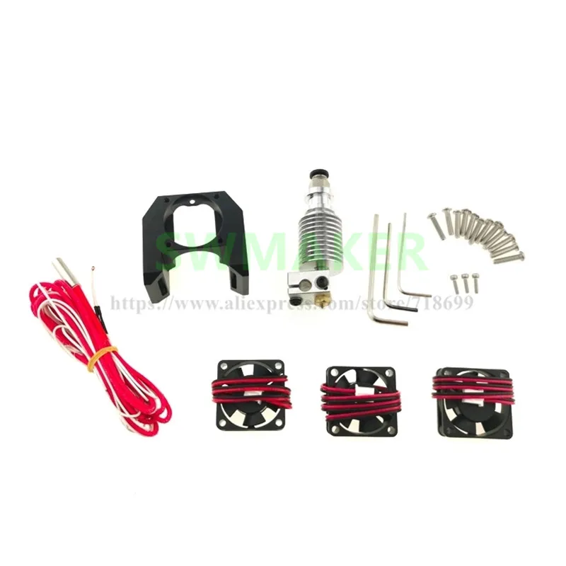 Tanie W nowym stylu wszystkie metalowe E3D V6 Hot koniec wytłaczarki Super rozpraszania ciepła efekt z 3 sztuk 3010 wentylatory do 3D części zamienne do drukarek