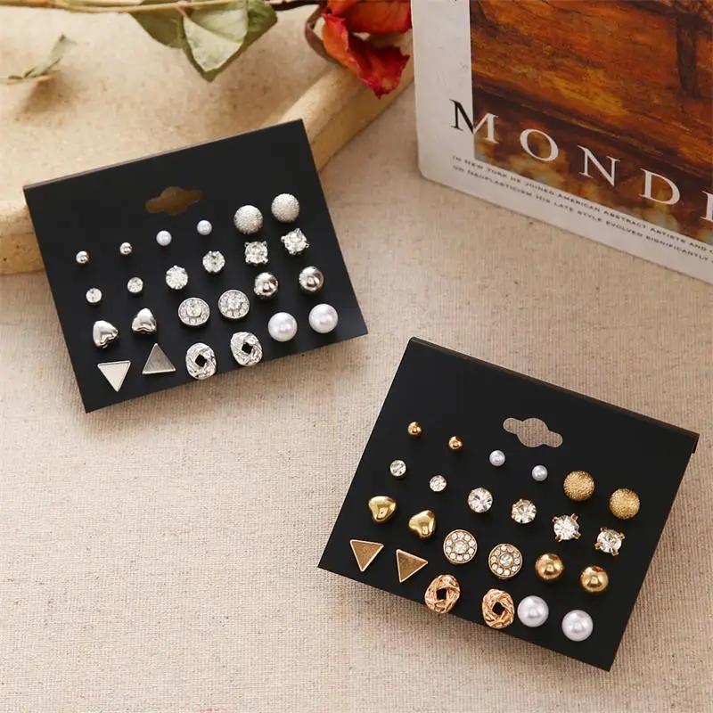 FNIO Women’s Stud Earrings Crystal Pearl Earrings Set For Women Crystal Gold Silver Color Small Earrings Boho Jewelry 2020 New