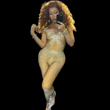

Singer sexy diamonds jumpsuit dj crystal bodysuit stage wears prom ballroom dance costumes models performance outfit party