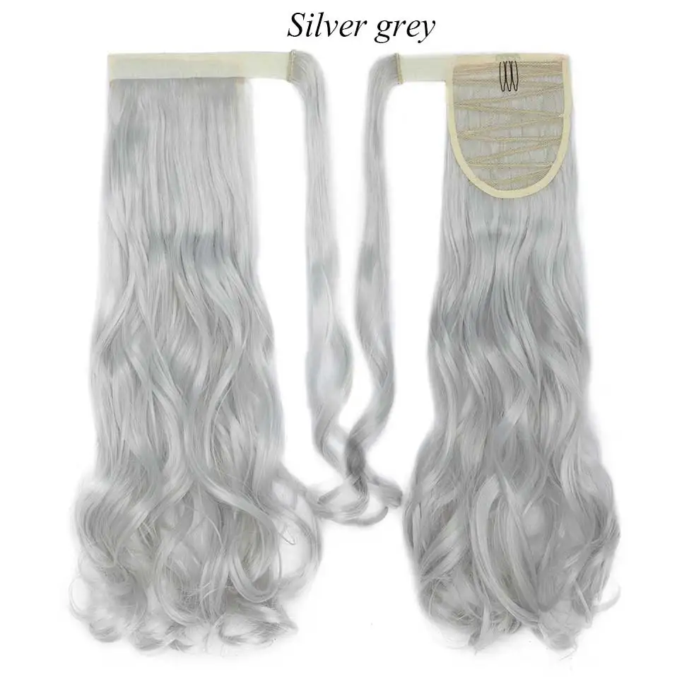 silver grey S-noilite 18 дюймов длинные волнистые шиньон конский хвост из натуральных волос клип в пони хвост шиньон обернуть вокруг синтетического конского хвоста наращивание волос для женщин - Цвет: silver grey