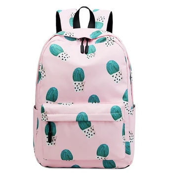 

Waterproof Fairy Ball Plant Printing Backpack Women Cactus Bookbag Cute School Bag for Teenage Girls Kawaii Pink Green Knapsack