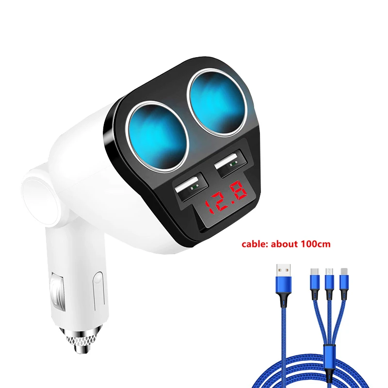 12V 24V Универсальный двойной Порты usb адаптер для автомобильного прикуривателя разъем 5В 3.4A автомобиля Зарядное устройство автомобиля Диагностика напряжения Дисплей - Название цвета: white with cable
