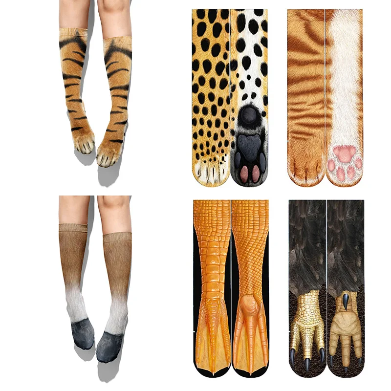 bombas socks for women New Fashion Animal Soles Tiger Skull Bones Socks Men Women Makeup Party Novelty Cotton Socks Harajuku Kawaii High Ankle Sock plus size knee high socks