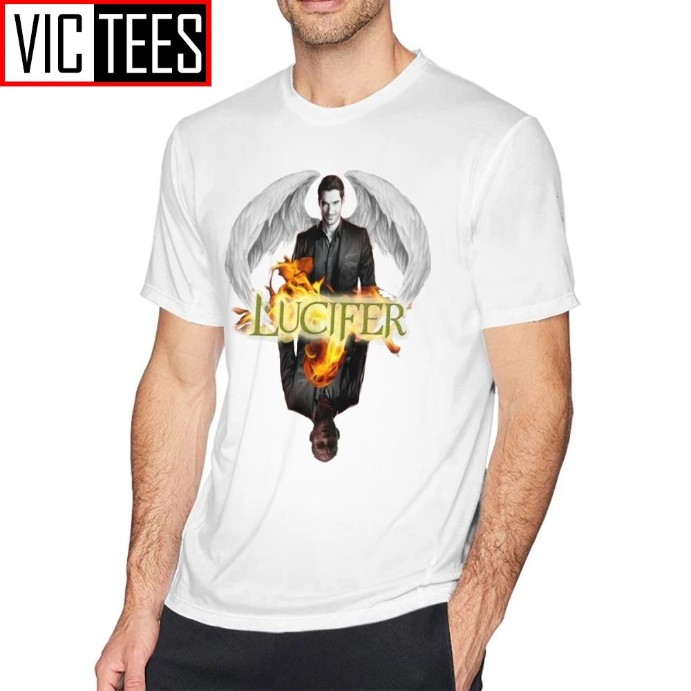 Мужские футболки Lucifer, Lucifer Morningstar, базовая футболка, графическая забавная Мужская футболка из хлопка - Цвет: White