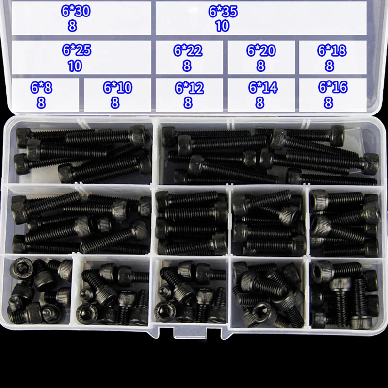 New 260 Pcs M3 M4 M5 M6 M8 M10 Steel Hexagon Socket Head Cap Screws Hex Socket Screw Metric Bike Screw