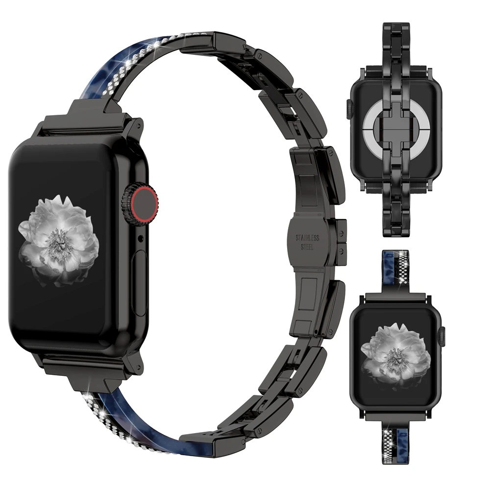 Металлический полимерный ремешок для Apple Watch 5, 40 мм, 38 мм, Женские Ювелирные изделия, стразы, браслет, Гладкий Ремешок для iWatch 4, 3, 2, 1, 42 мм, 44 мм