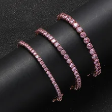 3Mm-5Mm Heren/Vrouwen Roze Aaa + Zirconia Tennis Armband Hip Hop Sieraden Iced Out 1 Rij Gold Cz Charms Armband Voor Geschenken(China)